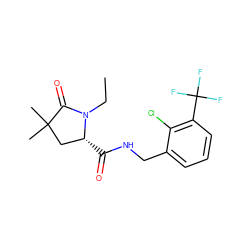 CCN1C(=O)C(C)(C)C[C@H]1C(=O)NCc1cccc(C(F)(F)F)c1Cl ZINC000095566069