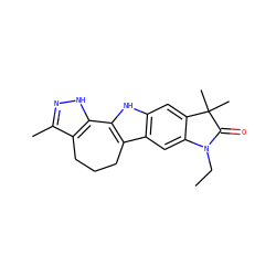 CCN1C(=O)C(C)(C)c2cc3[nH]c4c(c3cc21)CCCc1c(C)n[nH]c1-4 ZINC000040584963