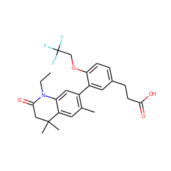 CCN1C(=O)CC(C)(C)c2cc(C)c(-c3cc(CCC(=O)O)ccc3OCC(F)(F)F)cc21 ZINC000028952260