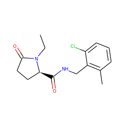 CCN1C(=O)CC[C@@H]1C(=O)NCc1c(C)cccc1Cl ZINC000095565213