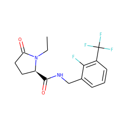 CCN1C(=O)CC[C@@H]1C(=O)NCc1cccc(C(F)(F)F)c1F ZINC000095565688