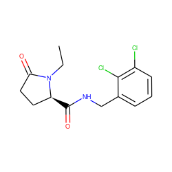 CCN1C(=O)CC[C@@H]1C(=O)NCc1cccc(Cl)c1Cl ZINC000095565719