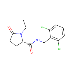 CCN1C(=O)CC[C@H]1C(=O)NCc1c(Cl)cccc1Cl ZINC000095565220