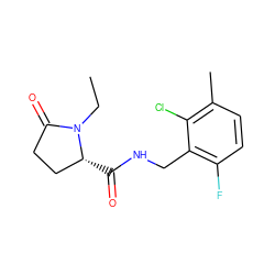 CCN1C(=O)CC[C@H]1C(=O)NCc1c(F)ccc(C)c1Cl ZINC000095566115