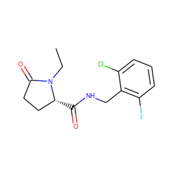 CCN1C(=O)CC[C@H]1C(=O)NCc1c(F)cccc1Cl ZINC000095565475