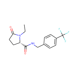 CCN1C(=O)CC[C@H]1C(=O)NCc1ccc(C(F)(F)F)cc1 ZINC000095565202