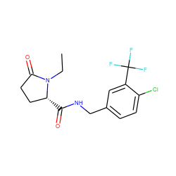 CCN1C(=O)CC[C@H]1C(=O)NCc1ccc(Cl)c(C(F)(F)F)c1 ZINC000095566105