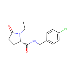 CCN1C(=O)CC[C@H]1C(=O)NCc1ccc(Cl)cc1 ZINC000058590576