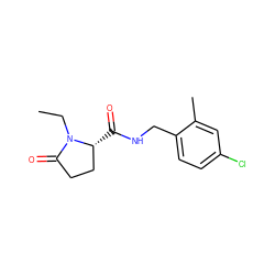 CCN1C(=O)CC[C@H]1C(=O)NCc1ccc(Cl)cc1C ZINC000095565710