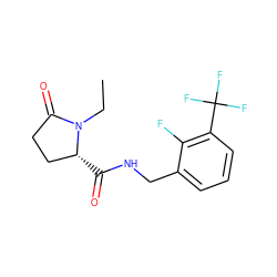 CCN1C(=O)CC[C@H]1C(=O)NCc1cccc(C(F)(F)F)c1F ZINC000095565111