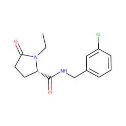 CCN1C(=O)CC[C@H]1C(=O)NCc1cccc(Cl)c1 ZINC000058590575