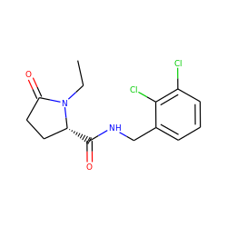 CCN1C(=O)CC[C@H]1C(=O)NCc1cccc(Cl)c1Cl ZINC000058655459