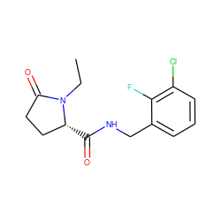 CCN1C(=O)CC[C@H]1C(=O)NCc1cccc(Cl)c1F ZINC000095565610