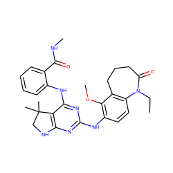 CCN1C(=O)CCCc2c1ccc(Nc1nc3c(c(Nc4ccccc4C(=O)NC)n1)C(C)(C)CN3)c2OC ZINC000221709373