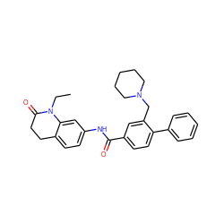 CCN1C(=O)CCc2ccc(NC(=O)c3ccc(-c4ccccc4)c(CN4CCCCC4)c3)cc21 ZINC000201759269