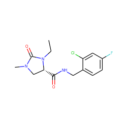 CCN1C(=O)N(C)C[C@H]1C(=O)NCc1ccc(F)cc1Cl ZINC000095566120