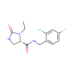 CCN1C(=O)NC[C@H]1C(=O)NCc1ccc(F)cc1Cl ZINC000095566089