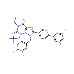 CCN1C(=O)c2nc(-c3ccc(-c4cc(F)cc(F)c4)nc3)n(Cc3ccc(F)c(F)c3)c2N2CC(C)(C)N=C12 ZINC000073159671