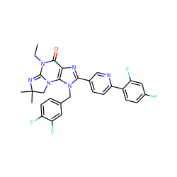 CCN1C(=O)c2nc(-c3ccc(-c4ccc(F)cc4F)nc3)n(Cc3ccc(F)c(F)c3)c2N2CC(C)(C)N=C12 ZINC000073158213