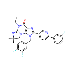 CCN1C(=O)c2nc(-c3ccc(-c4cccc(F)c4)nc3)n(Cc3ccc(F)c(F)c3)c2N2CC(C)(C)N=C12 ZINC000073141827