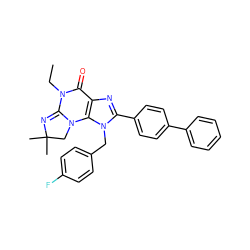 CCN1C(=O)c2nc(-c3ccc(-c4ccccc4)cc3)n(Cc3ccc(F)cc3)c2N2CC(C)(C)N=C12 ZINC000073156595