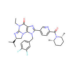 CCN1C(=O)c2nc(-c3ccc(C(=O)N4[C@@H](C)CCC[C@H]4C)nc3)n(Cc3ccc(F)c(F)c3)c2N2C[C@@H](C(C)C)N=C12 ZINC000071334789