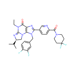 CCN1C(=O)c2nc(-c3ccc(C(=O)N4CCC(F)(F)CC4)nc3)n(Cc3ccc(F)c(F)c3)c2N2C[C@@H](C(C)C)N=C12 ZINC000071333935