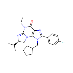 CCN1C(=O)c2nc(-c3ccc(F)cc3)n(CC3CCCC3)c2N2C[C@@H](C(C)C)N=C12 ZINC000071341606