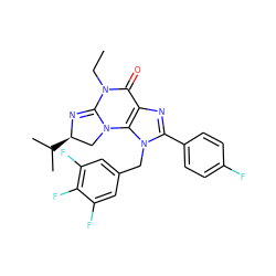 CCN1C(=O)c2nc(-c3ccc(F)cc3)n(Cc3cc(F)c(F)c(F)c3)c2N2C[C@@H](C(C)C)N=C12 ZINC000071335061