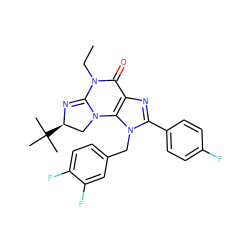 CCN1C(=O)c2nc(-c3ccc(F)cc3)n(Cc3ccc(F)c(F)c3)c2N2C[C@@H](C(C)(C)C)N=C12 ZINC000071335048