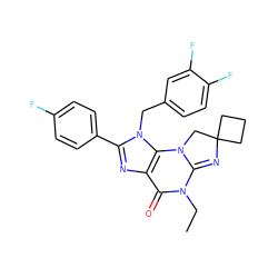 CCN1C(=O)c2nc(-c3ccc(F)cc3)n(Cc3ccc(F)c(F)c3)c2N2CC3(CCC3)N=C12 ZINC000071341222