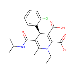 CCN1C(C)=C(C(=O)NC(C)C)[C@@H](c2ccccc2Cl)C(C(=O)O)=C1C(=O)O ZINC000013553487