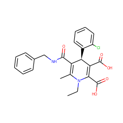 CCN1C(C)=C(C(=O)NCc2ccccc2)[C@@H](c2ccccc2Cl)C(C(=O)O)=C1C(=O)O ZINC000013553493