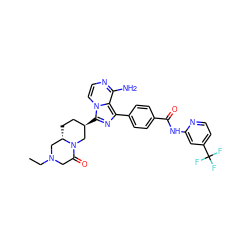 CCN1CC(=O)N2C[C@H](c3nc(-c4ccc(C(=O)Nc5cc(C(F)(F)F)ccn5)cc4)c4c(N)nccn34)CC[C@H]2C1 ZINC000145550901