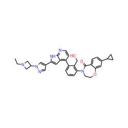 CCN1CC(n2cc(-c3cc4c(-c5cccc(N6CCOc7cc(C8CC8)ccc7C6=O)c5CO)ccnc4[nH]3)cn2)C1 ZINC000224798369