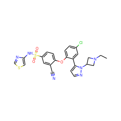 CCN1CC(n2nccc2-c2cc(Cl)ccc2Oc2ccc(S(=O)(=O)Nc3cscn3)cc2C#N)C1 ZINC000095583631