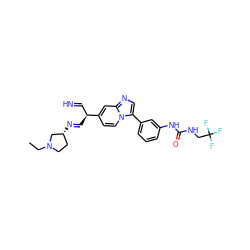 CCN1CC[C@@H](/N=C/[C@@H](C=N)c2ccn3c(-c4cccc(NC(=O)NCC(F)(F)F)c4)cnc3c2)C1 ZINC000169704611