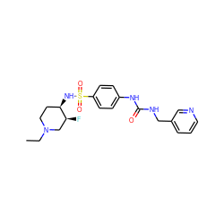 CCN1CC[C@@H](NS(=O)(=O)c2ccc(NC(=O)NCc3cccnc3)cc2)[C@@H](F)C1 ZINC000096271675