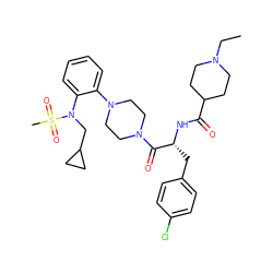 CCN1CCC(C(=O)N[C@H](Cc2ccc(Cl)cc2)C(=O)N2CCN(c3ccccc3N(CC3CC3)S(C)(=O)=O)CC2)CC1 ZINC000095607641