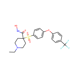 CCN1CCC(C(=O)NO)(S(=O)(=O)c2ccc(Oc3ccc(C(F)(F)F)cc3)cc2)CC1 ZINC000072111324