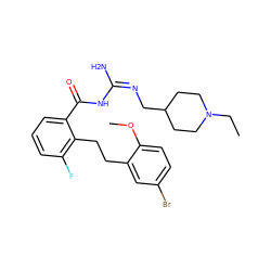 CCN1CCC(C/N=C(/N)NC(=O)c2cccc(F)c2CCc2cc(Br)ccc2OC)CC1 ZINC000036284575