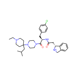 CCN1CCC(CC(C)C)(N2CCN(C(=O)[C@@H](Cc3ccc(Cl)cc3)NC(=O)C[C@H]3NCc4ccccc43)CC2)CC1 ZINC000036285254