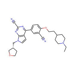 CCN1CCC(CCOc2ccc(-c3nc(C#N)nc4c3ccn4C[C@@H]3CCOC3)cc2C#N)CC1 ZINC001772603392