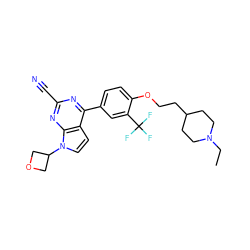 CCN1CCC(CCOc2ccc(-c3nc(C#N)nc4c3ccn4C3COC3)cc2C(F)(F)F)CC1 ZINC001772645533