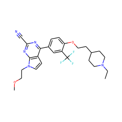 CCN1CCC(CCOc2ccc(-c3nc(C#N)nc4c3ccn4CCOC)cc2C(F)(F)F)CC1 ZINC000220673785