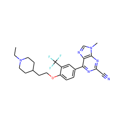 CCN1CCC(CCOc2ccc(-c3nc(C#N)nc4c3ncn4C)cc2C(F)(F)F)CC1 ZINC001772656278