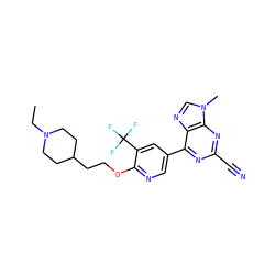 CCN1CCC(CCOc2ncc(-c3nc(C#N)nc4c3ncn4C)cc2C(F)(F)F)CC1 ZINC000205220311