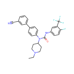CCN1CCC(N(C(=O)Nc2ccc(F)c(C(F)(F)F)c2)c2ccc(-c3cccc(C#N)c3)cc2)CC1 ZINC000013648090