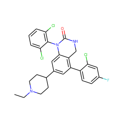 CCN1CCC(c2cc(-c3ccc(F)cc3Cl)c3c(c2)N(c2c(Cl)cccc2Cl)C(=O)NC3)CC1 ZINC000026668580