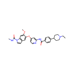 CCN1CCC(c2ccc(C(=O)Nc3cc(Oc4cc5ccn(C(=O)NC)c5cc4OC)ccn3)cc2)CC1 ZINC000169711489